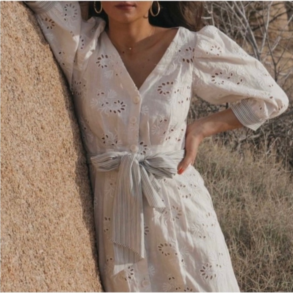 Rebecca Taylor cotton linen blend garden eyelet dress NWT